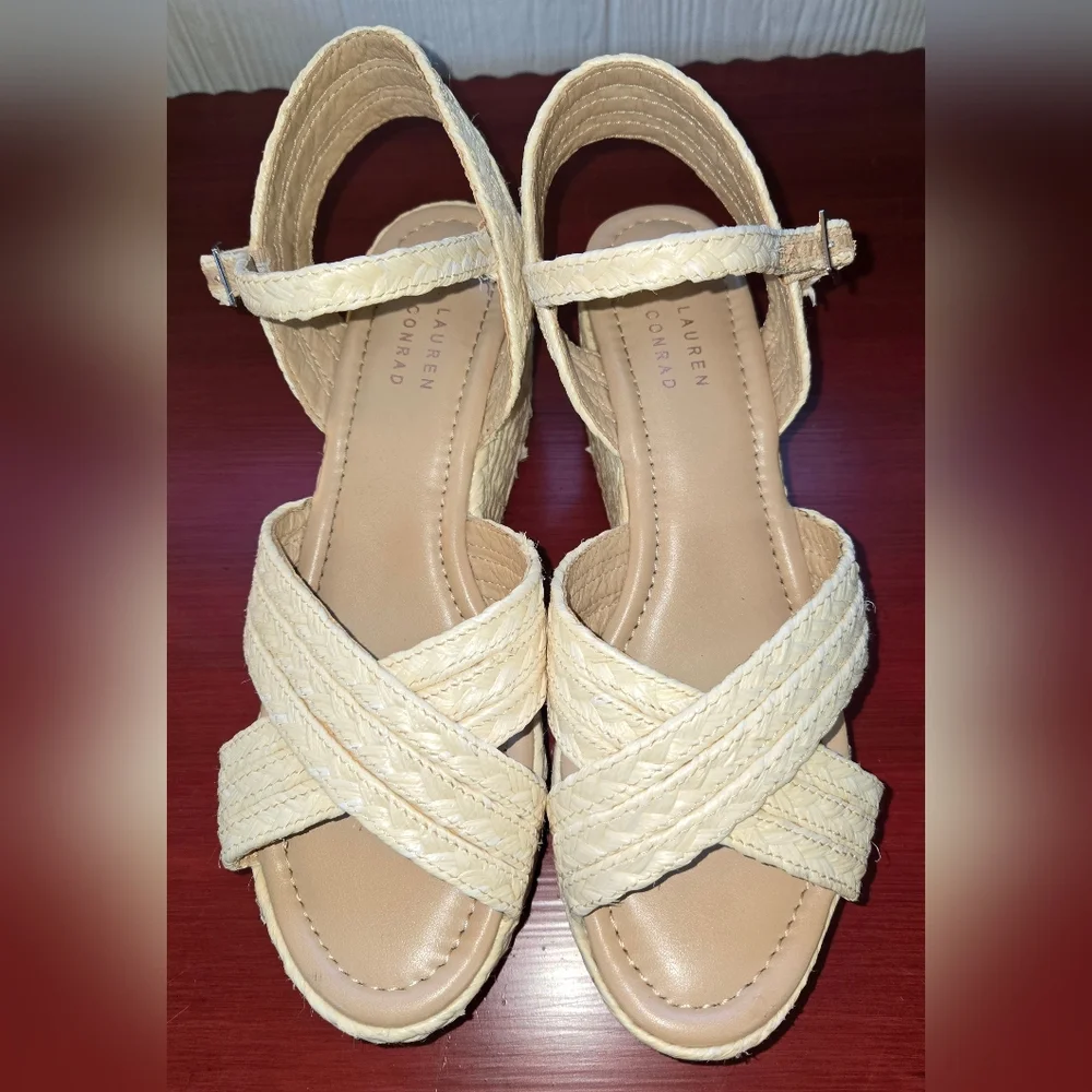 Lauren Conrad Espadrilles Wedge Ankle Strap Jute Open Toe Sandals Sz 10